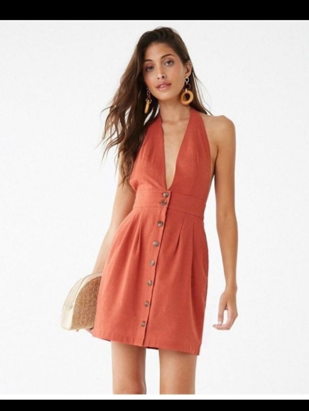 Forever 21 Rust Halter Button-Front Mini Dress